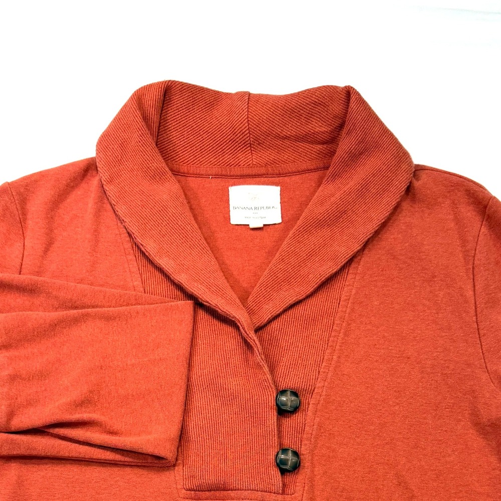 Banana Republic Shawl Collar Pullover Sweatshirt Orange‎ Size L Pockets Buttons